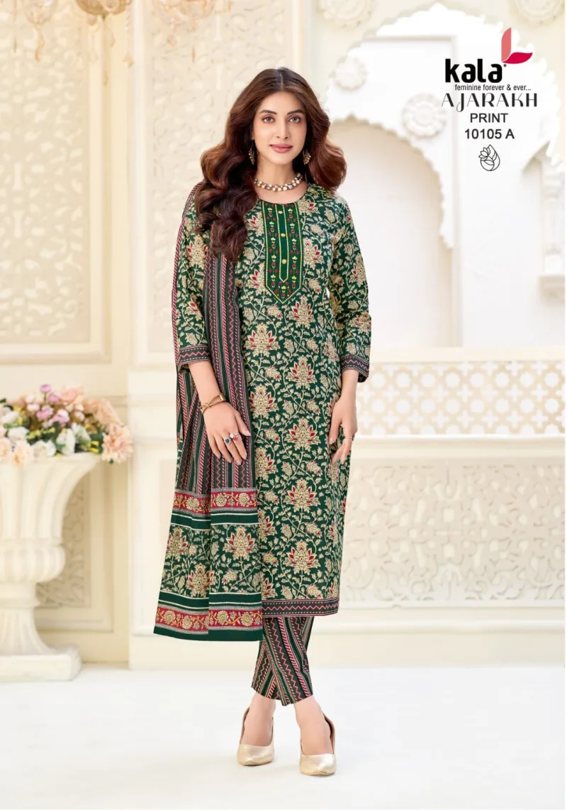 Ajarakh Vol 1 By Kala Cotton Readymade Kurti With Bottom Dupatta 